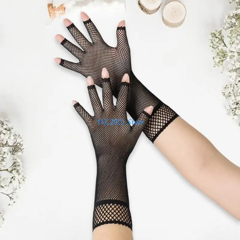 قفازات G5GC للملهى الليلي للنساء والفتيات، قفازات نصف أصابع داكنة، مستلزمات الحفلات #3