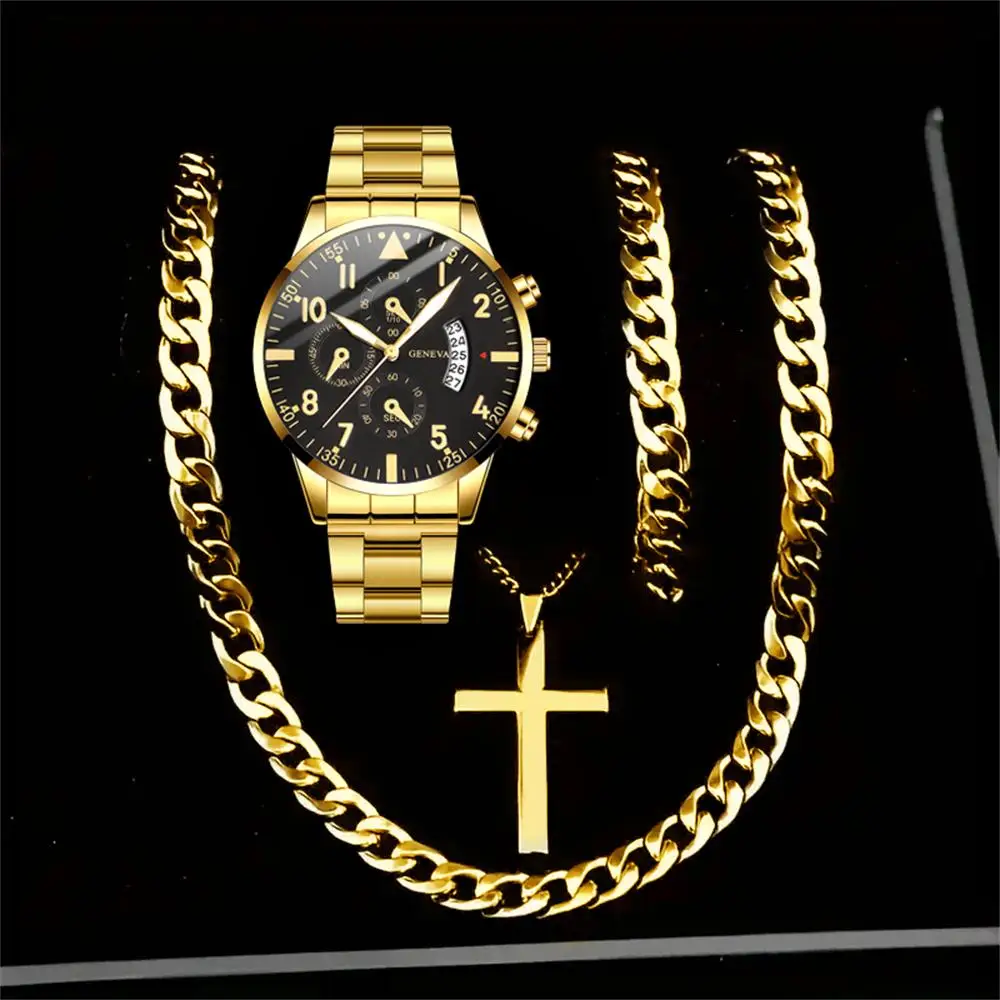 4pc The Ultimate Gift! Men's Fashion Quartz Watch & Accessory Set for Effortless Style