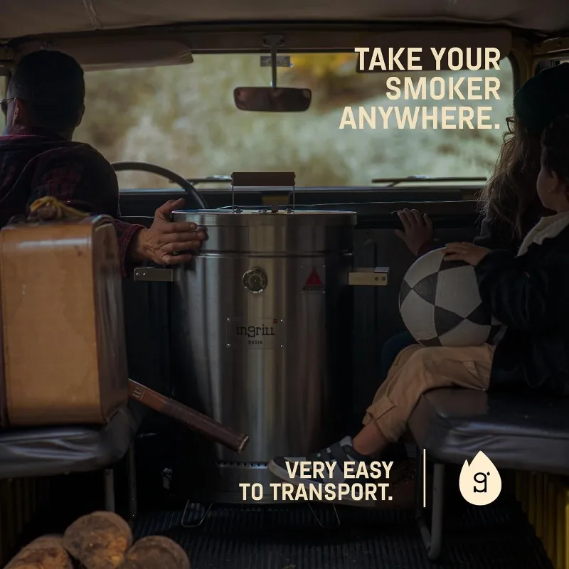 شواية أساسية 25 رطلاً - شواية مدخنة من الفولاذ المقاوم للصدأ 3 في 1 للطهي والمنزل والشواء - أسطوانة مدخنة عمودية محمولة للاستخدام في الهواء الطلق