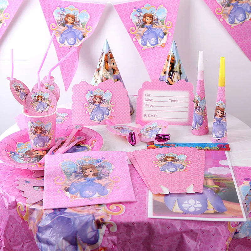 Disney Princess Sofia Party Decoration, Assiettes en papier d'anniversaire pour filles, Serviettes standard, Baby Shower, Jouets pour enfants, Ballons, Fournitures de fête