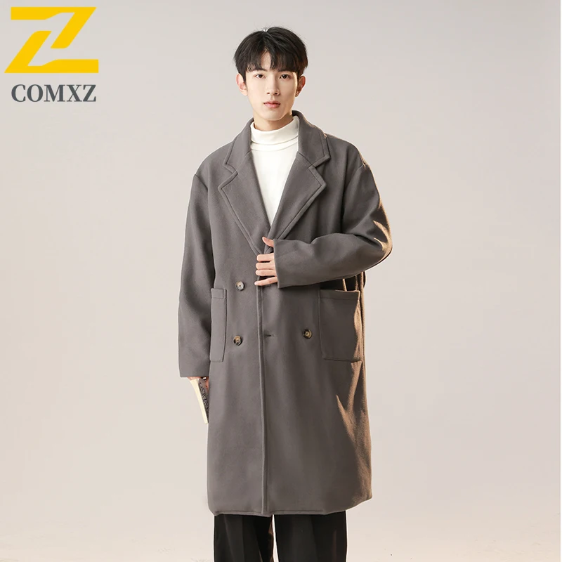 COMXZ Autumn Winter Wool Overcoat Casual Commute Office Windproof Warm Coat Classic Turndown Collar Hiking Lightweight Garment
