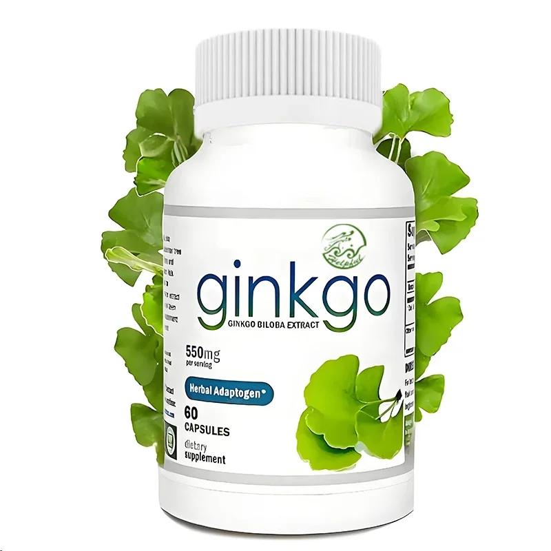 Nutritional Ginkgo biloba 550mg extract supplement cognitive and memory support improves mental clarity and focus 60 capsules