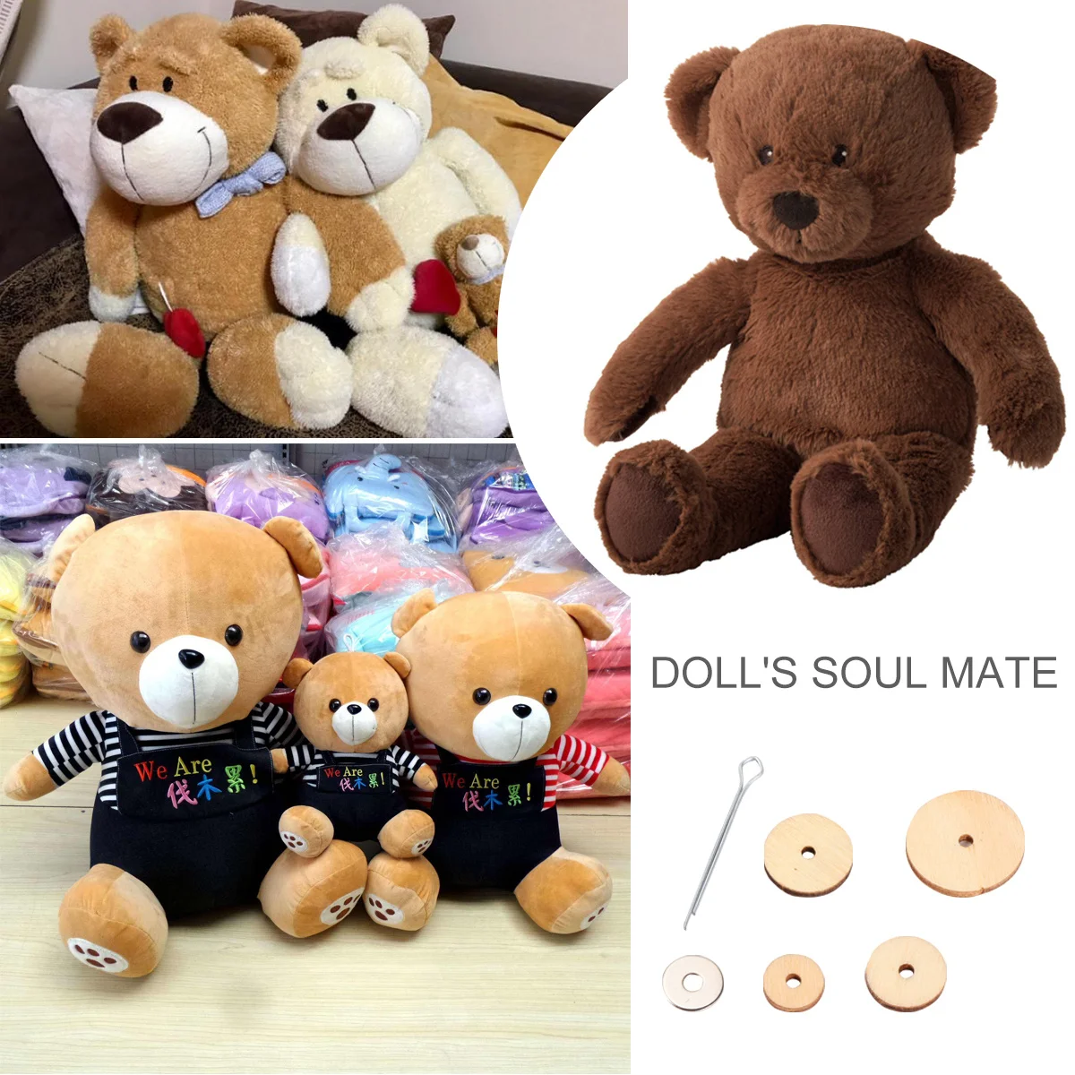 

90 set Wooden Joint Connectors Diy Bear Making Craft Kit For Kids Adults Parent-Child Bonding Handmade Puppet Accessories