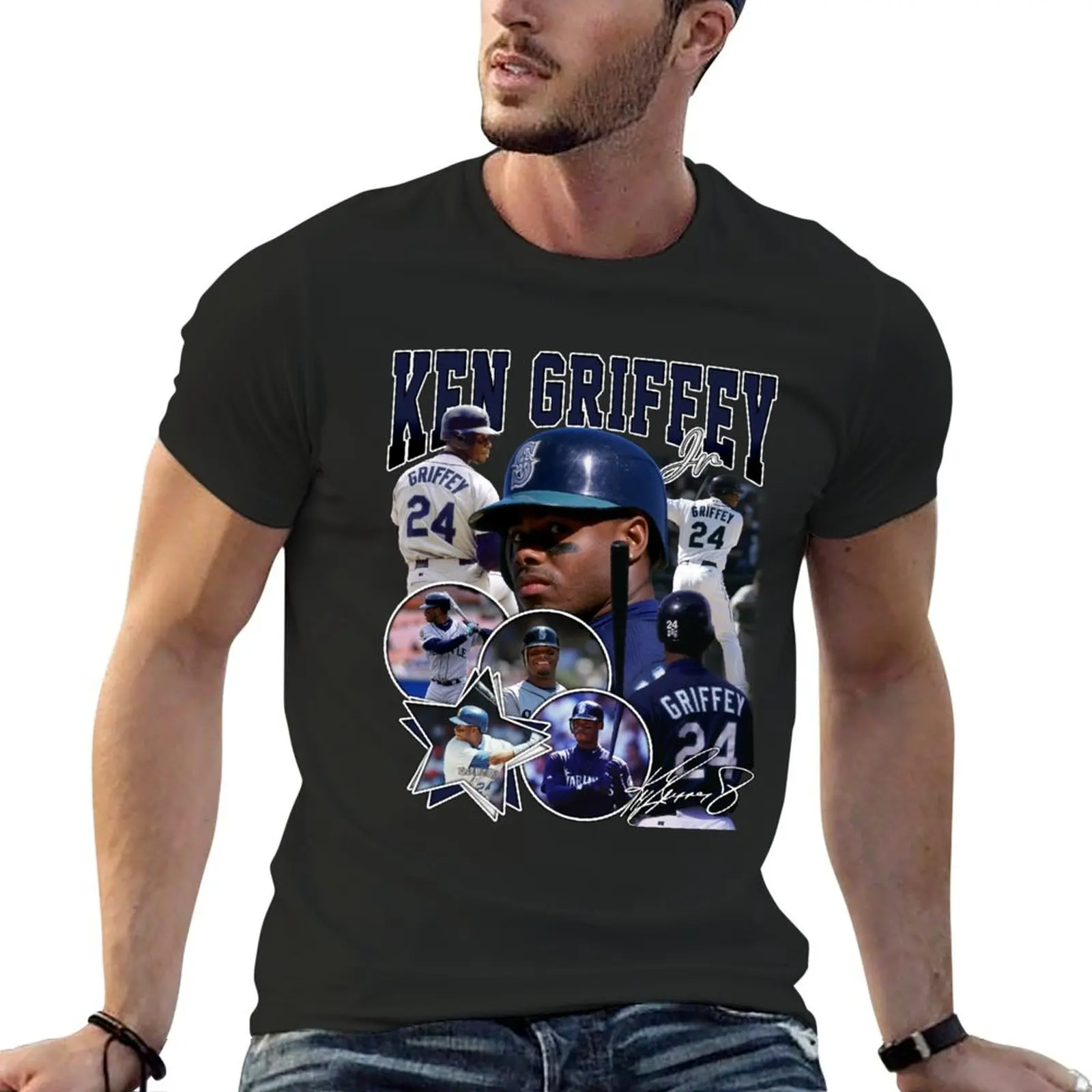 Ken Griffey Jr The Kid Seattle Baseball Legend Signature Vintage Retro 80s 90s Bootleg Rap Style T-Shirt