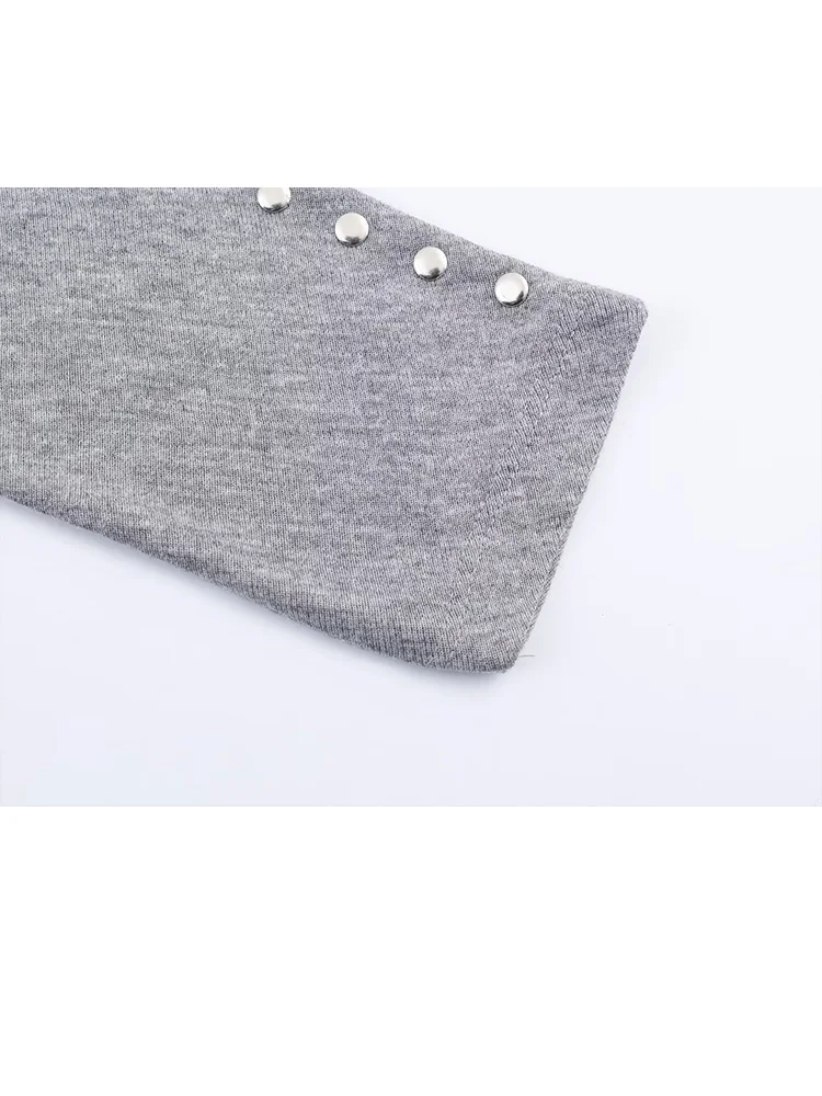 

HH Woman Fashion Long Sleeves Skew Collar Rivet Decoration T-shirt Female Spring Chic Casual Batwing Sleeve Solid 3-Color Tops