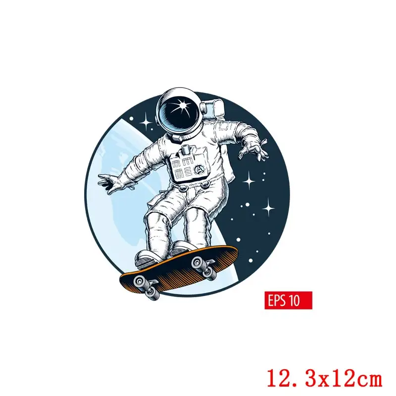 Van Gogh Space Astronaut Stickers Heat Transfers Mountain Thermal Patches For Clothing DIY Iron On Patches Ironing UFO Applique