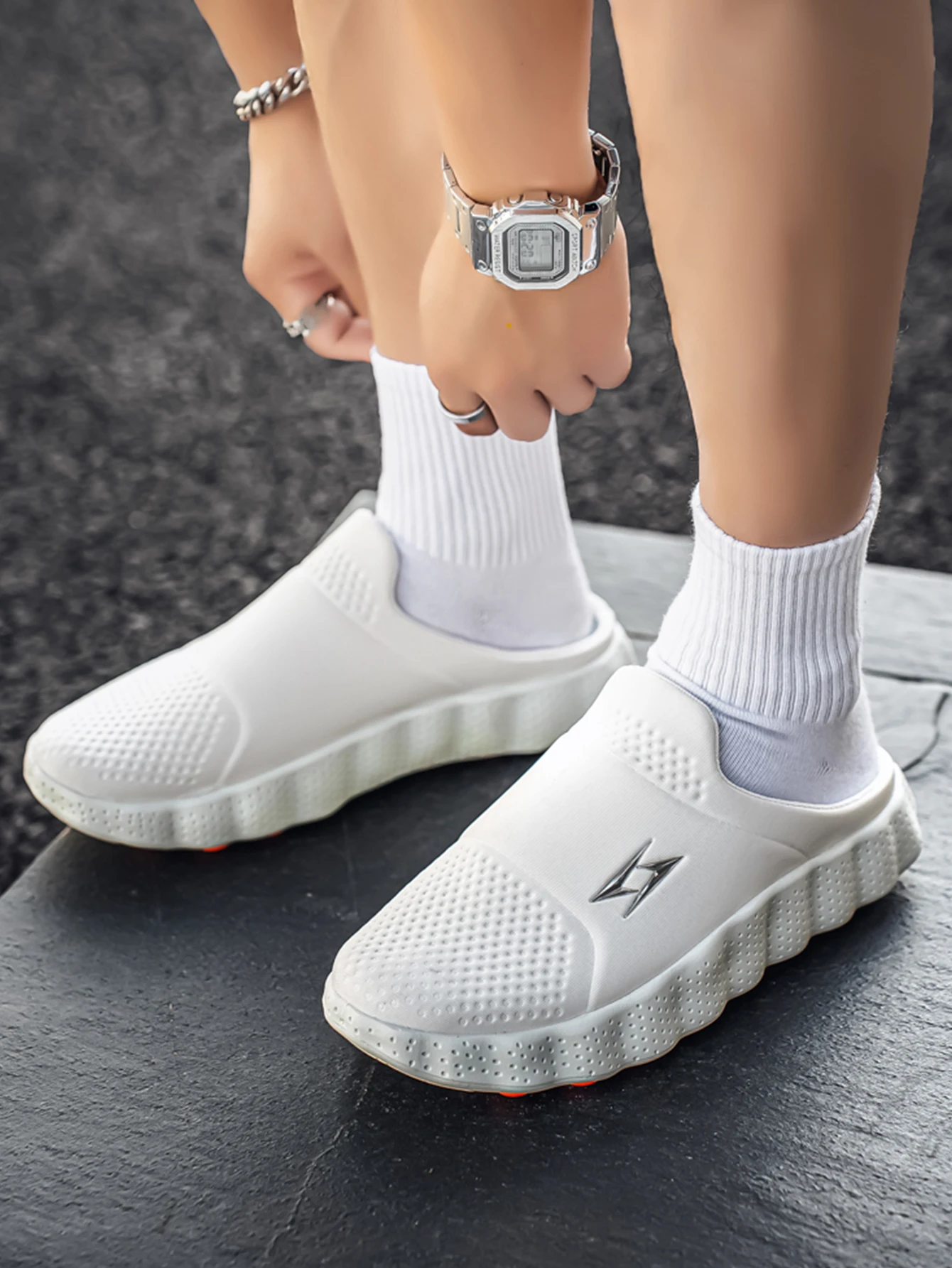 Men's Slip On Sneakers Breathable Massage Insole Backless Slippers Non-slip Casual Loafers Walking Platform Slide Shoes