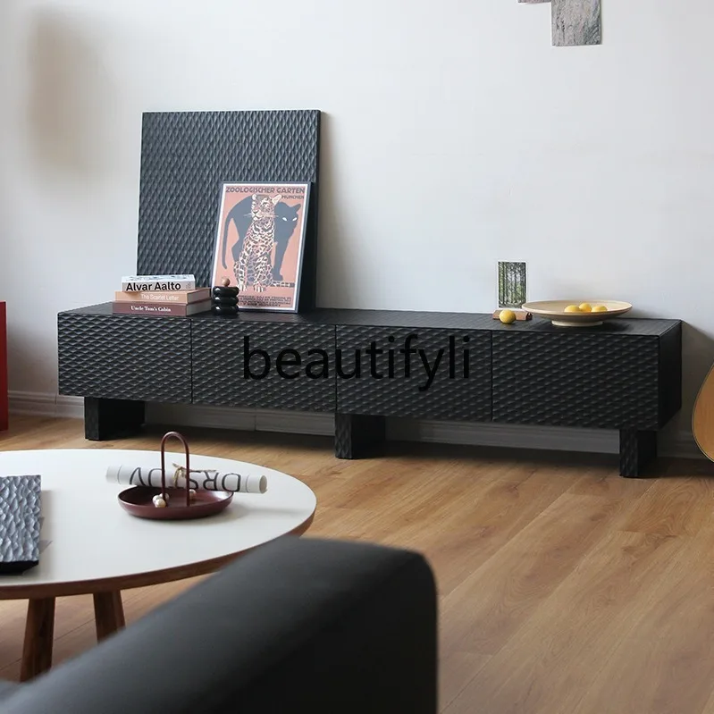 

Nordic Solid Wood TV Cabinet Modern Minimalist Living Room Storage Cabinet American Style Black Chest of Drawers Full Solid Wood