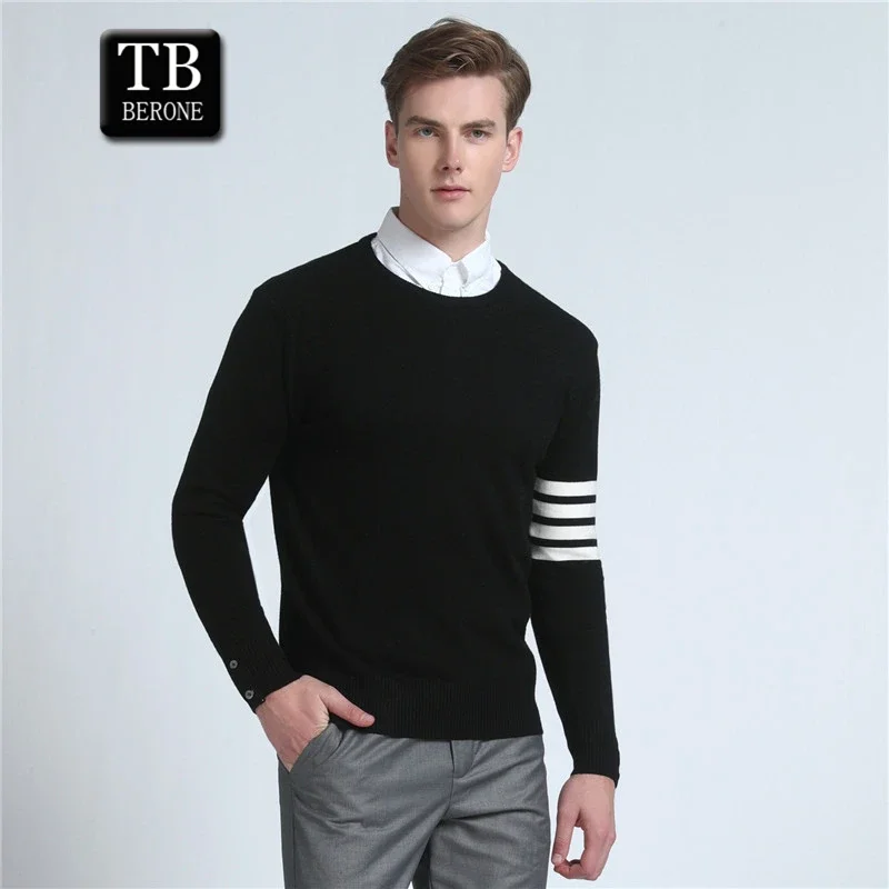 

TB BERONE Men's Sweater Autumn Trend Four-bar Striped Long-sleeved Pullover Thom Brand Couple Wear Trendy Cotton Casual