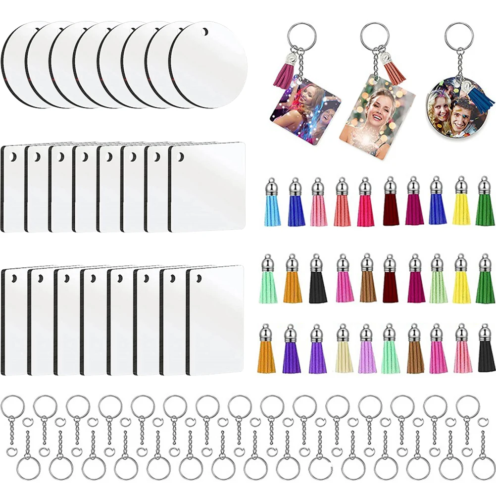 

30 Sets Double Sided Heat Transfer Keychains Sublimation Blanks Portable Key Chain Rings DIY Supplies Jewelry Crafts