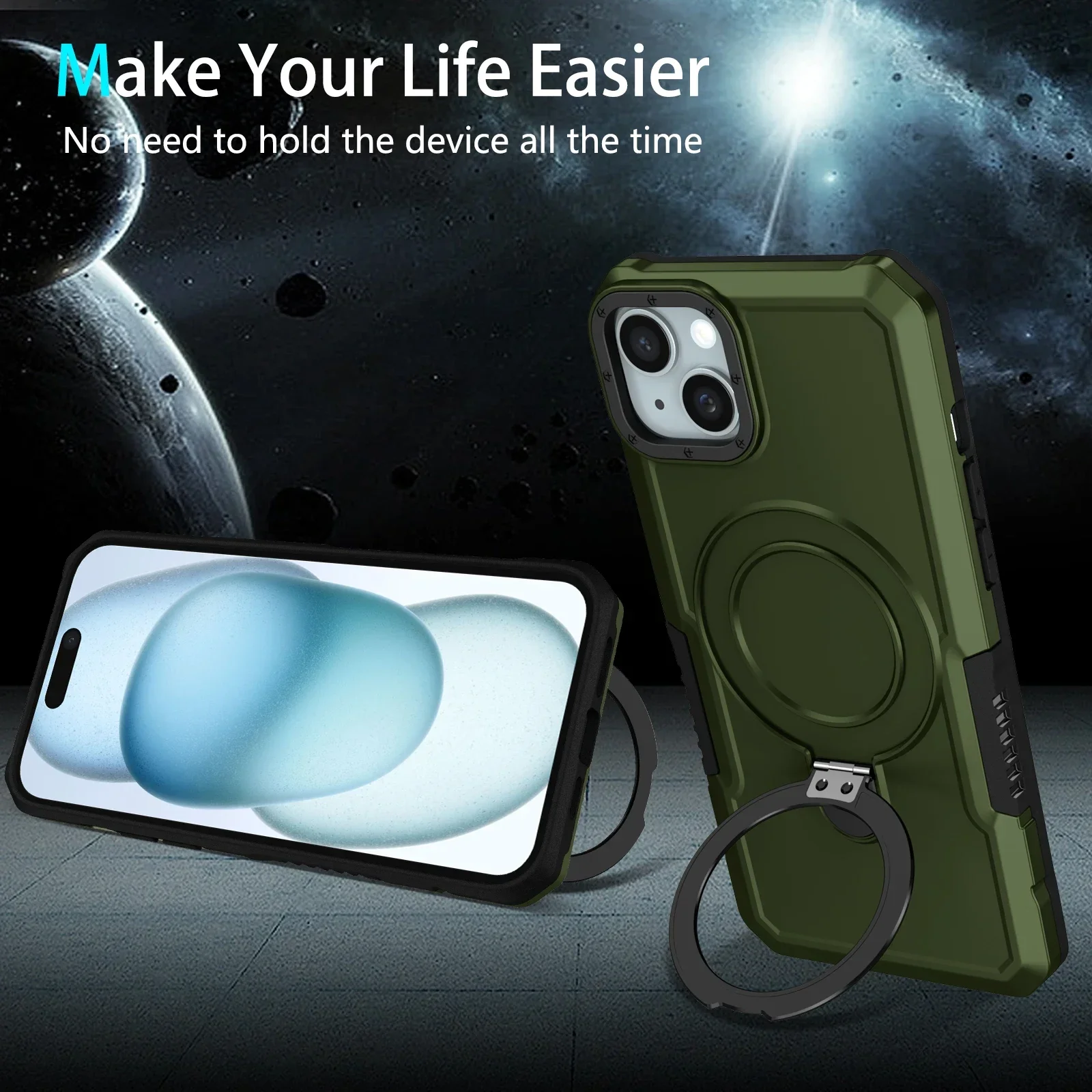 Stoßfeste Ständer-Telefon-Schutzhülle für iPhone 16 Plus Pro Max 15 14 13 Auto-Magnetfunktion Heavy Duty Armor OTT Cover Box