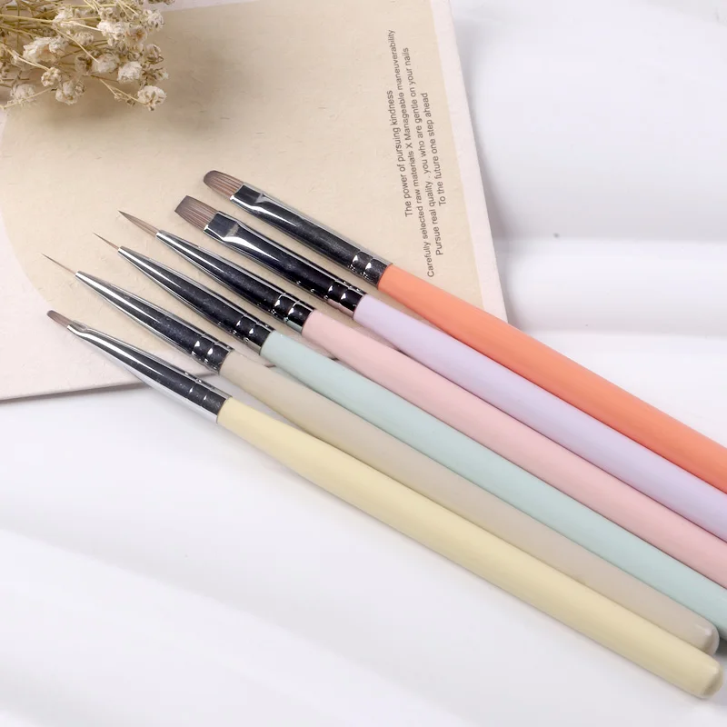 TSZS New Professional White Colorful Handle Flat Liner Nail Art Brush Liner Gel Painting Nail Brush Manicure Tool