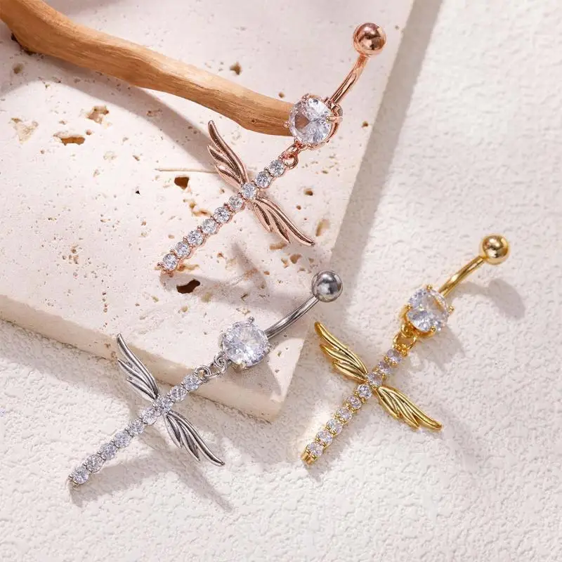 Crystal Cross Dangling Belly Piercing Jewelry 1Pcs Safe Stainless Steel Navel Ring for Women Girls
