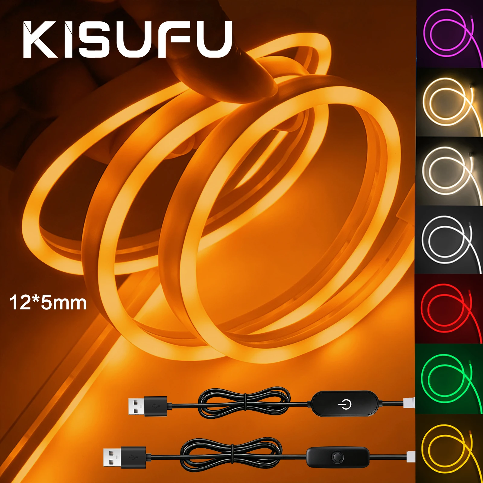 5V USB Neon Light Strip With Touch Dimmer Switch White Warm Blue Yellow IP67 Dimmable LED Neon Sign Light Room Game Party Decor