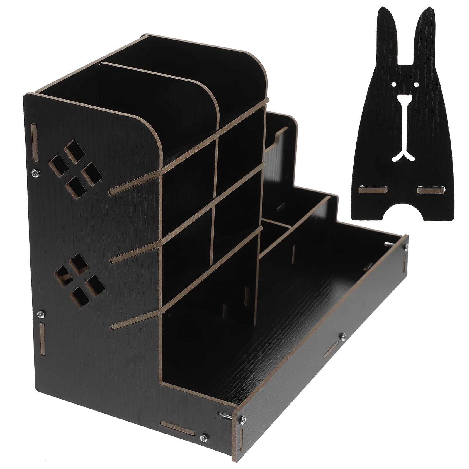 Practical Wooden Pen Box with Drawer Multi Grids Storage for Makeup Brushes Pens Pencils Desk Organization