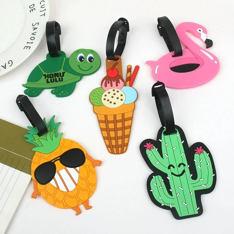 

Cartoon Trolley Luggage Tag - PVC Soft Rubber Travel Anti-Loss Name Tag for Airplane Boarding & Check-in