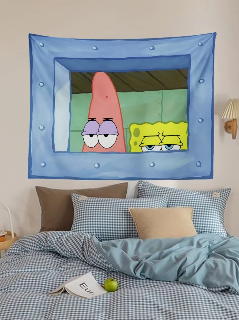 Octopus Brother SpongeBob SquarePants Cartoon Hanging Cloth  Bedroom Wall Decoration Background Cloth Cute and Funny Tapestry