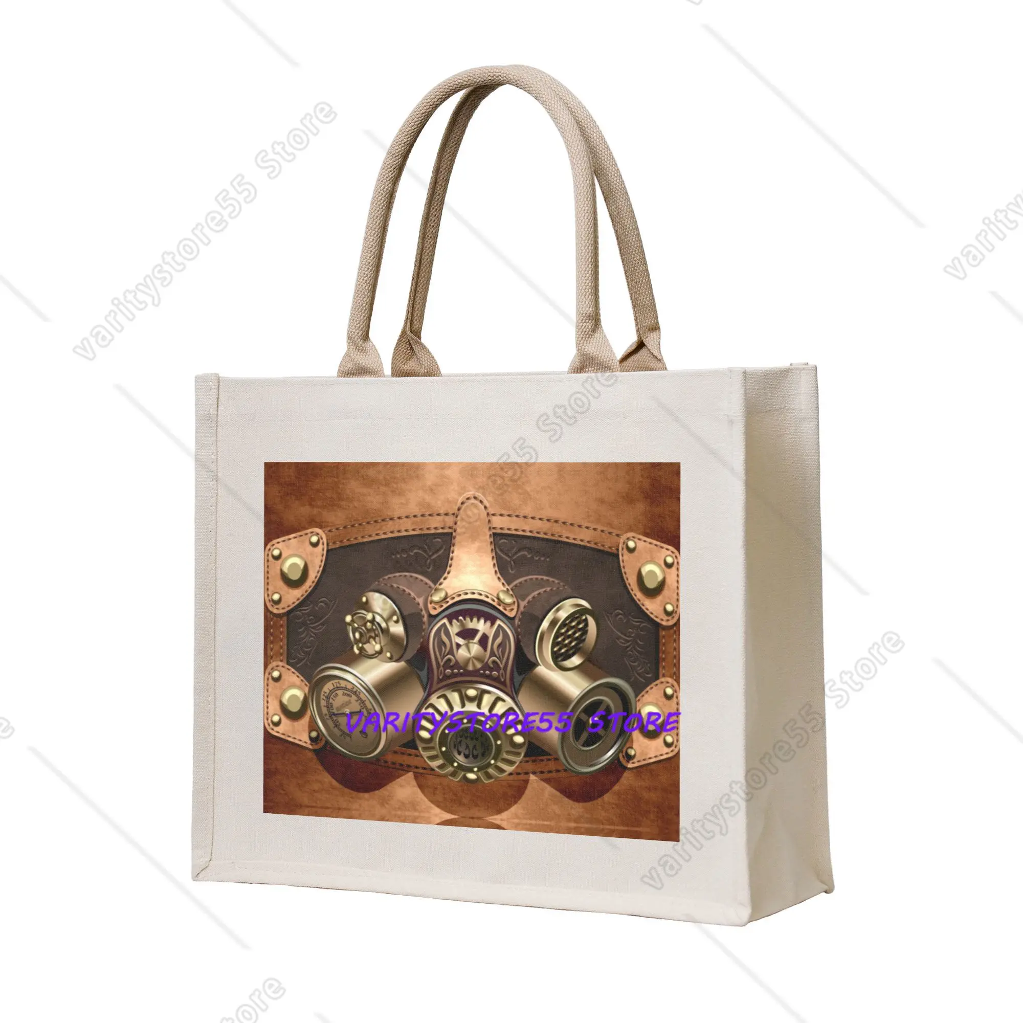 Funny Steampunk Helmet Shopping Tote Bags Portable Pilot Air Fighter Groceries Shoulder Shopper Bag