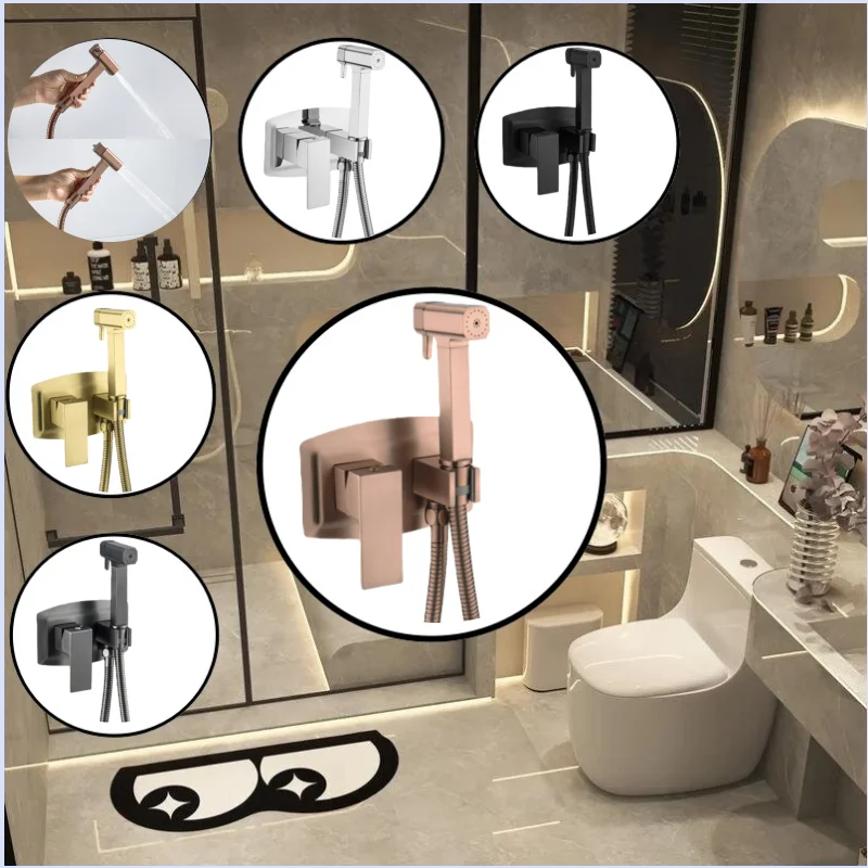 

Brushed Rose gold Brass Hand-held Wall-mounted Hybrid Hot And Cold Water With Stand Bathroom kitchen Toilet Faucet Bidet Sprayer
