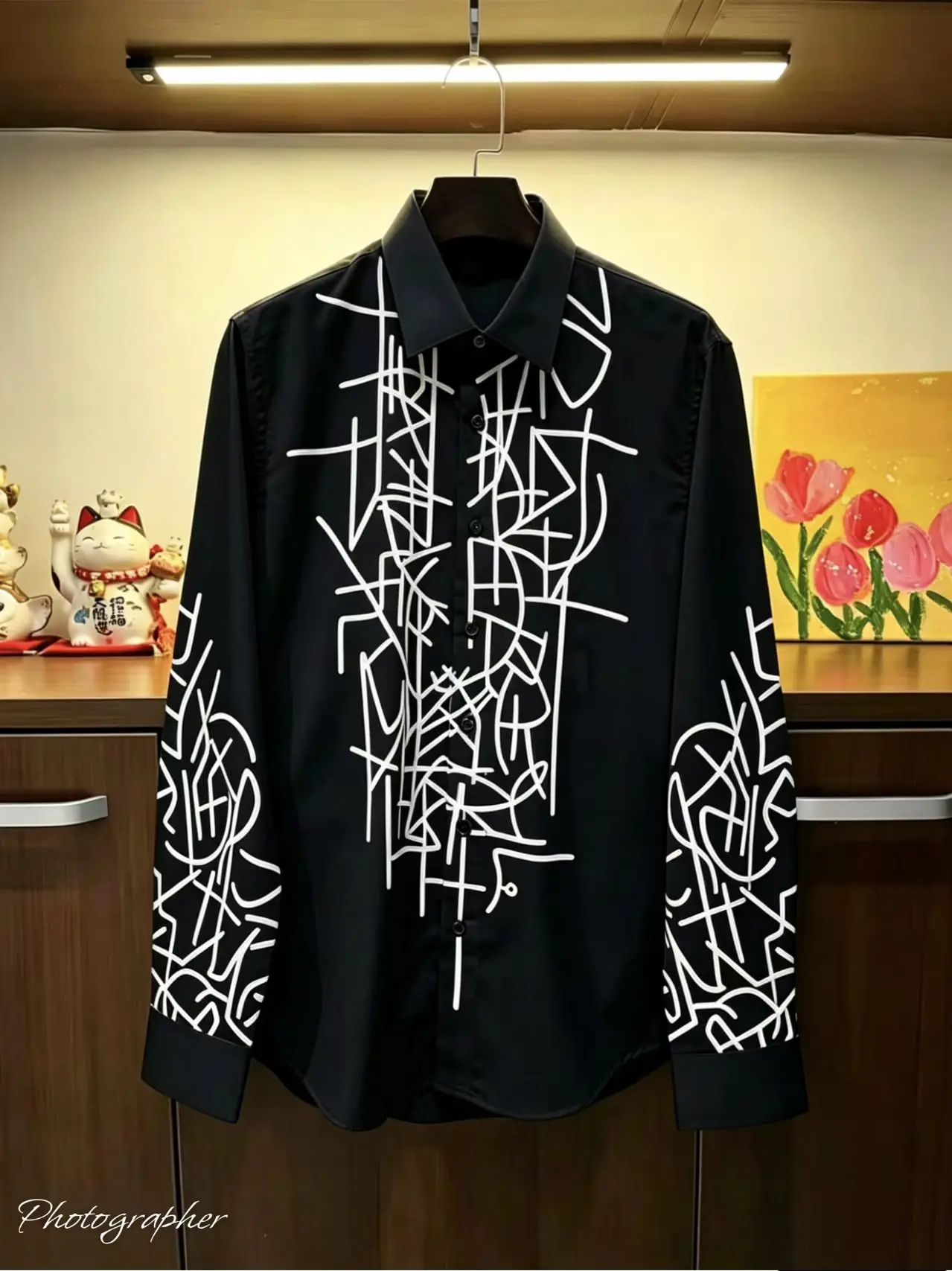 Men's Irregular Striped Designer Long-Sleeved Shirt, High-Quality Slim Fit Casual Button-Up Shirt, Fashionable Streetwear