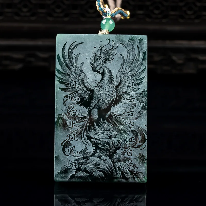 Natural A-grade Jade Landscape Phoenix Brand Blue Water Material sided Precision Shadow Carving High Ice Pendant Stable magnetic