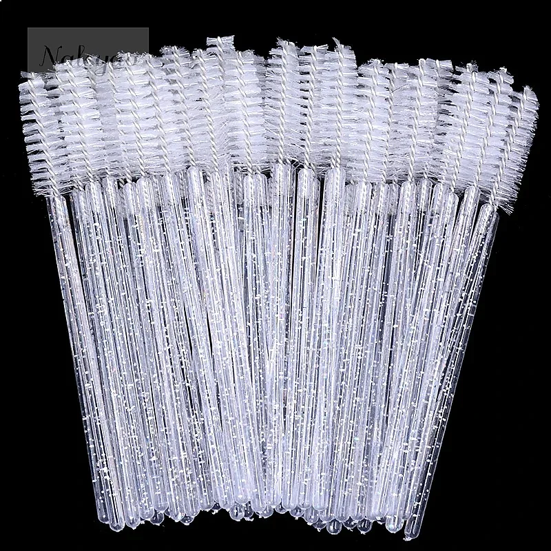 50pcs Disposable Eyelash Brushes Crystal Lash Mascara Wands Glitter Lash Comb Spoolies Micro Makeup Applicators
