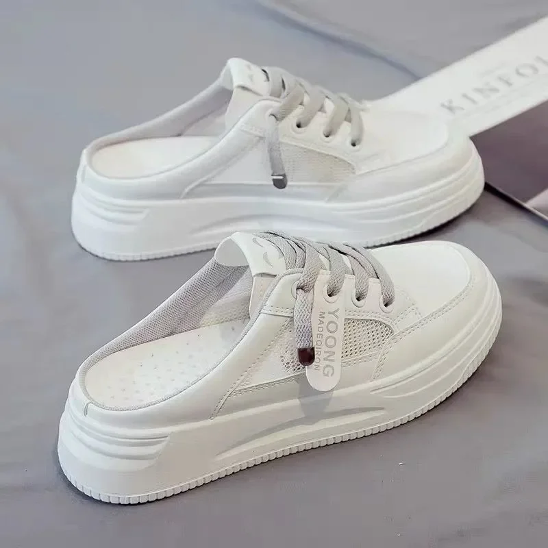 

Ladies Shoes 2025 Brand Closed Toe Women's Slippers Fashion Lace-up Summer Mesh Breathable Outside Comfortable Casual Sneakers