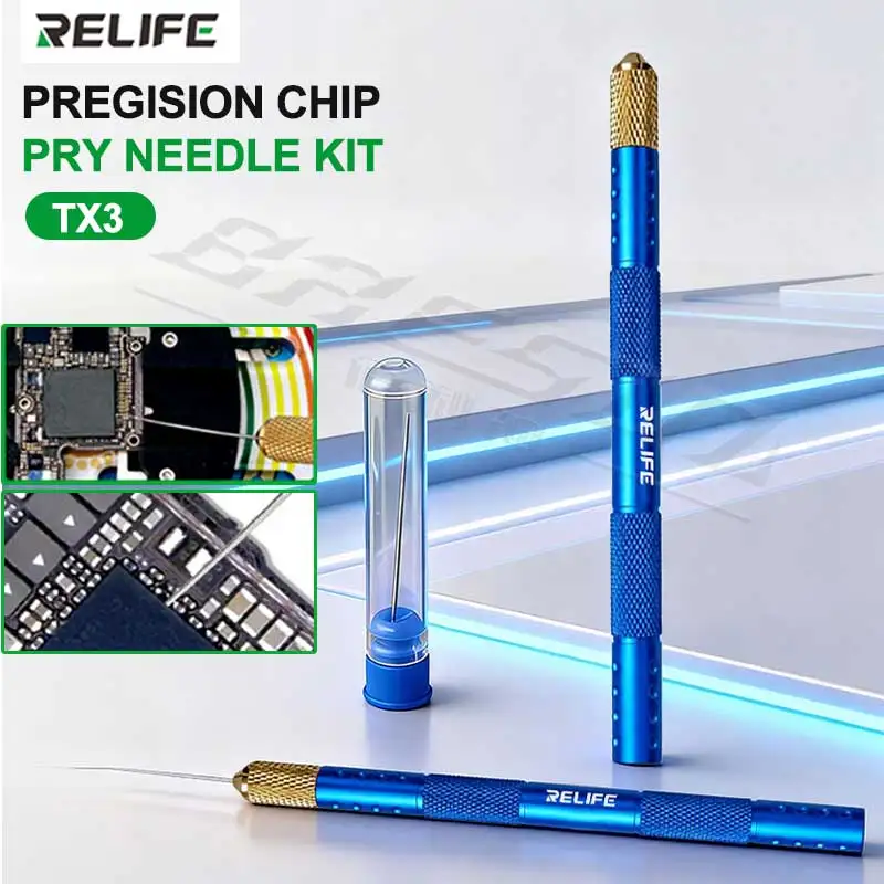

RELIFE TX3 Pregision Chip Pry Needle Kit Наконечник иглы для точного управления пайкой Гладкий полированный наконечник для мобильного телефона CPU IC Remov