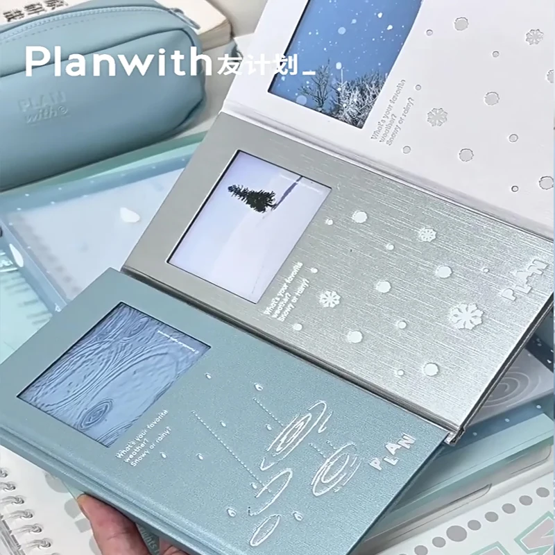 Planwith Elegant Weather Themed Journal Notebook Rain Snow Design Hardcover 56 Pages Silver-Foil Stamping Portable Planner Diary