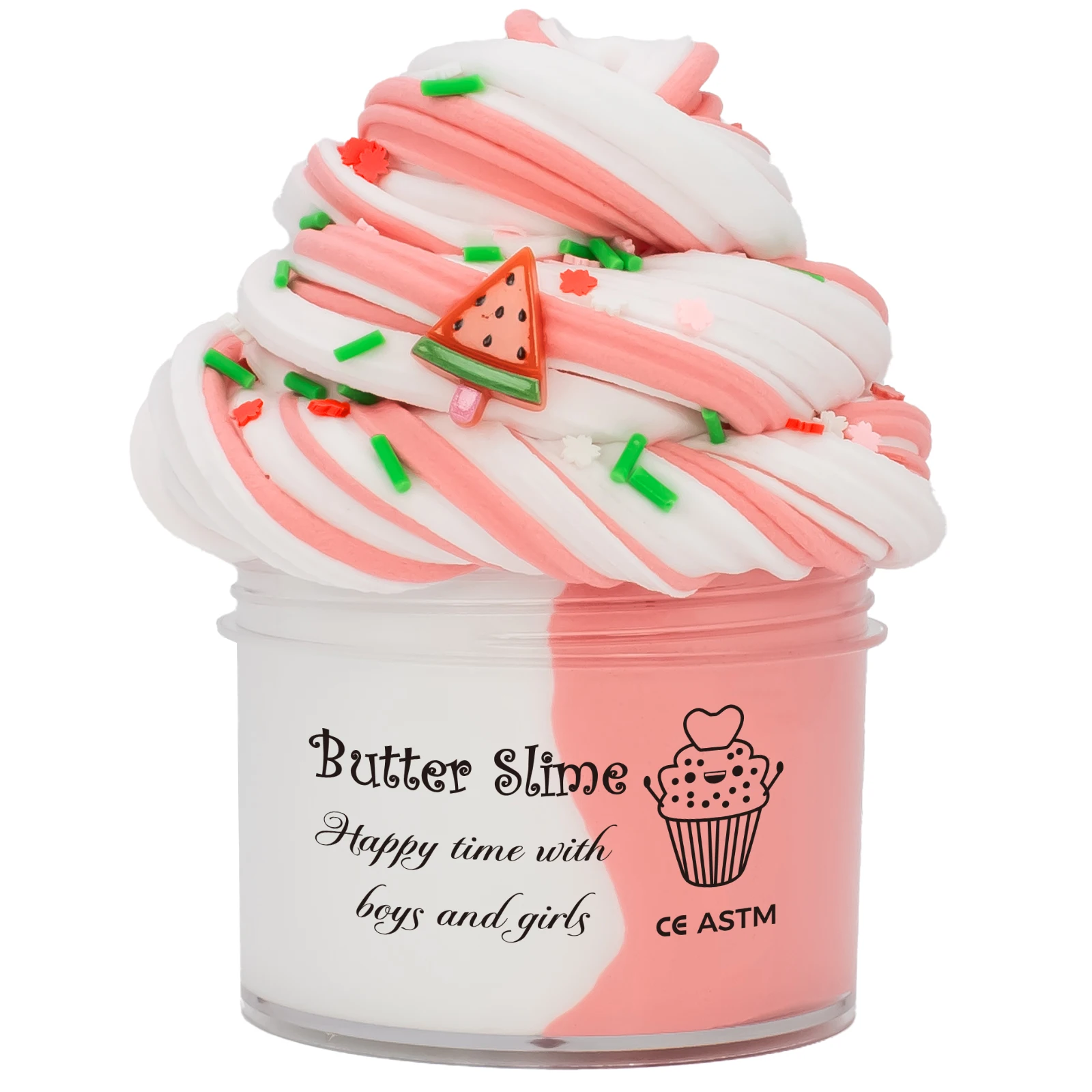 Mixed Butter Slime Kit Fluffy Putty, Watermelon Lollipop Charms for Kids, Stretchy Non-Sticky Stress Relief Toy for Boys Girls