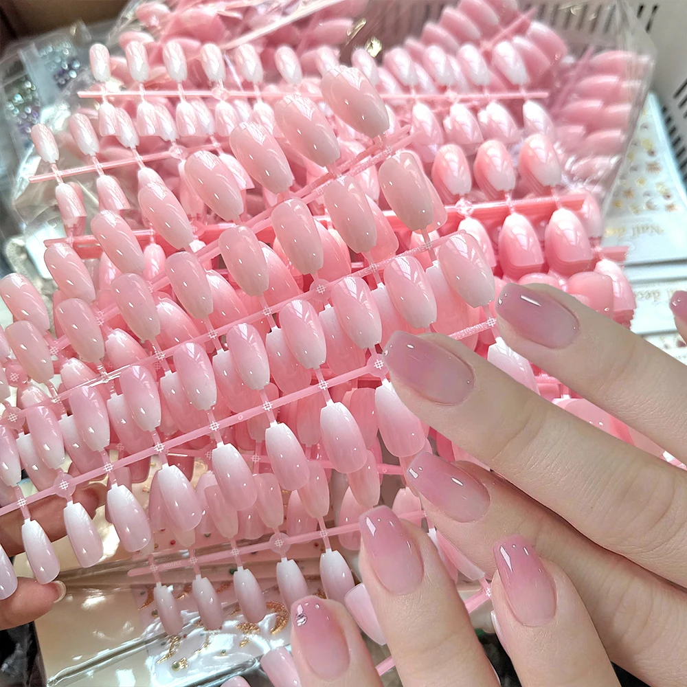 120 قطعة لامعة الوردي الأبيض التدرج الصحافة على الأظافر 10 أحجام قصيرة نعش الفرنسية وهمية مسمار نصائح غطاء كامل جرلي الوردي الأظافر كاذبة * #