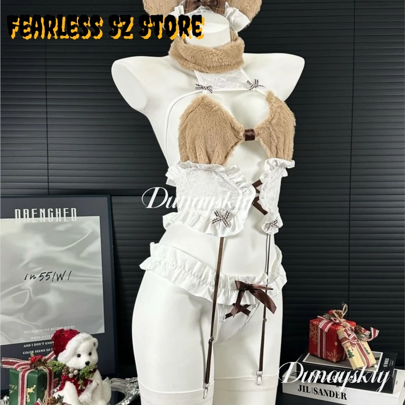 

Kawaii Girl Cute Bear Uniform Sexy Lingerie Women Plush Underpants Temptation Pajamas Outfits Erotic Halloween disfrazs Suit cos