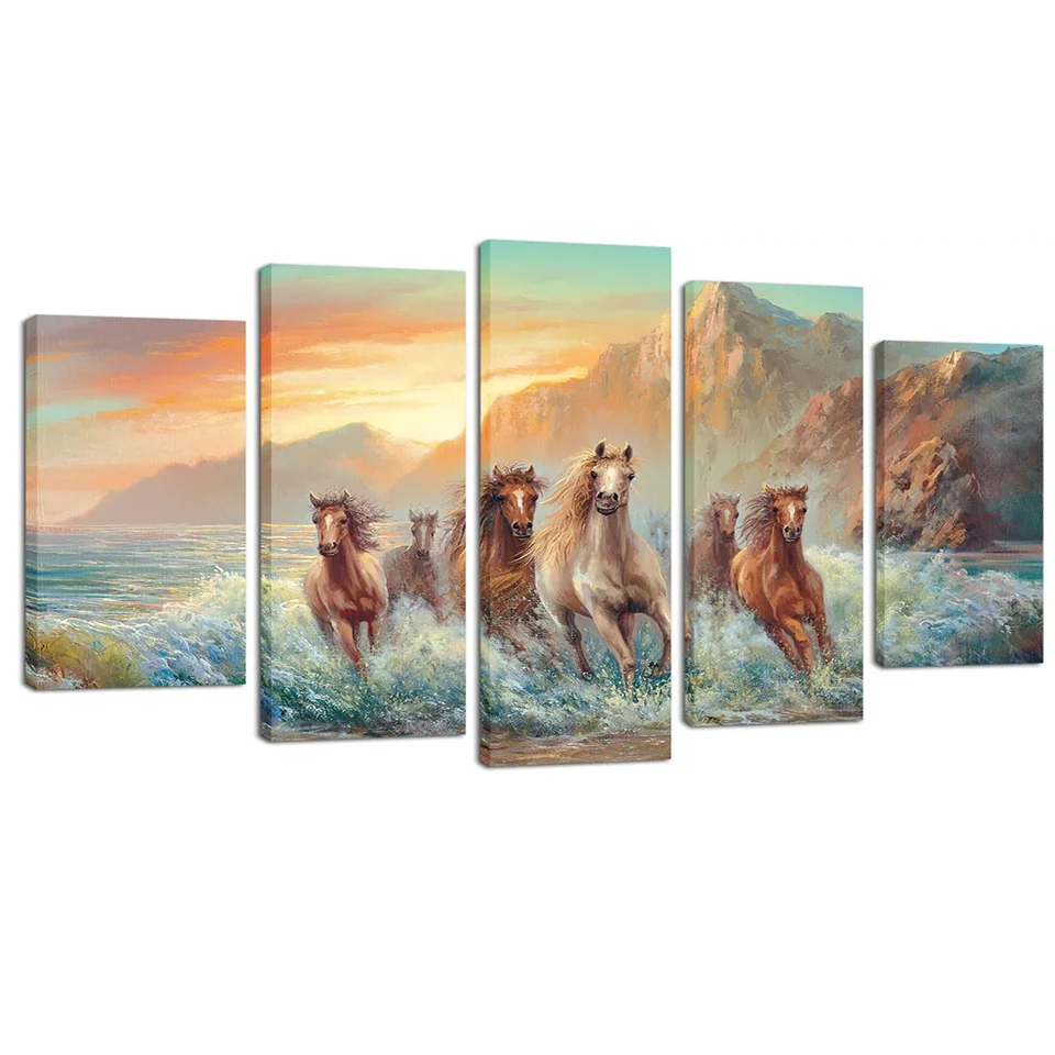 

5 Panel The Wall Many Horses Diamond painting art DIY diamond Sets Full Embroidery kits Running Horse Pattern diamond mosaic