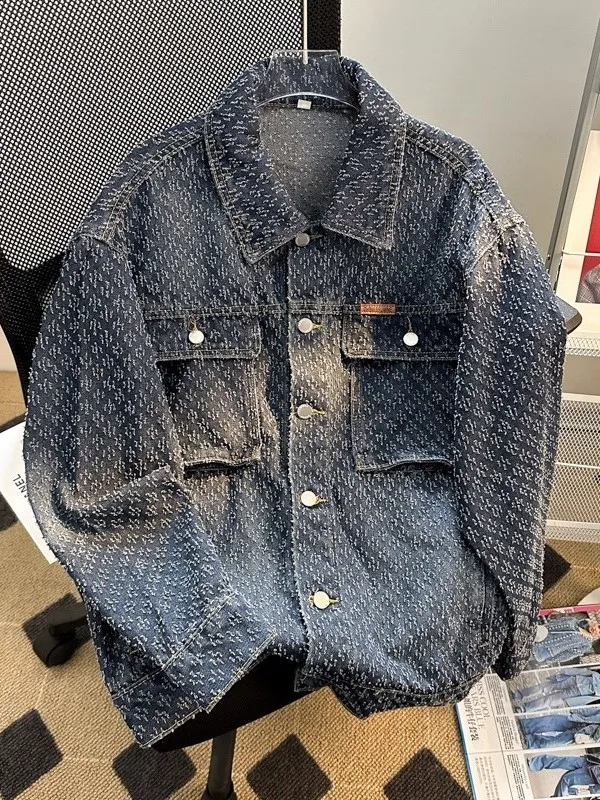 

Retro American Sle Men's Denim Jaet Loose Fit Waed Lapel Coat Casual Workwear Spring Autumn High Street Design