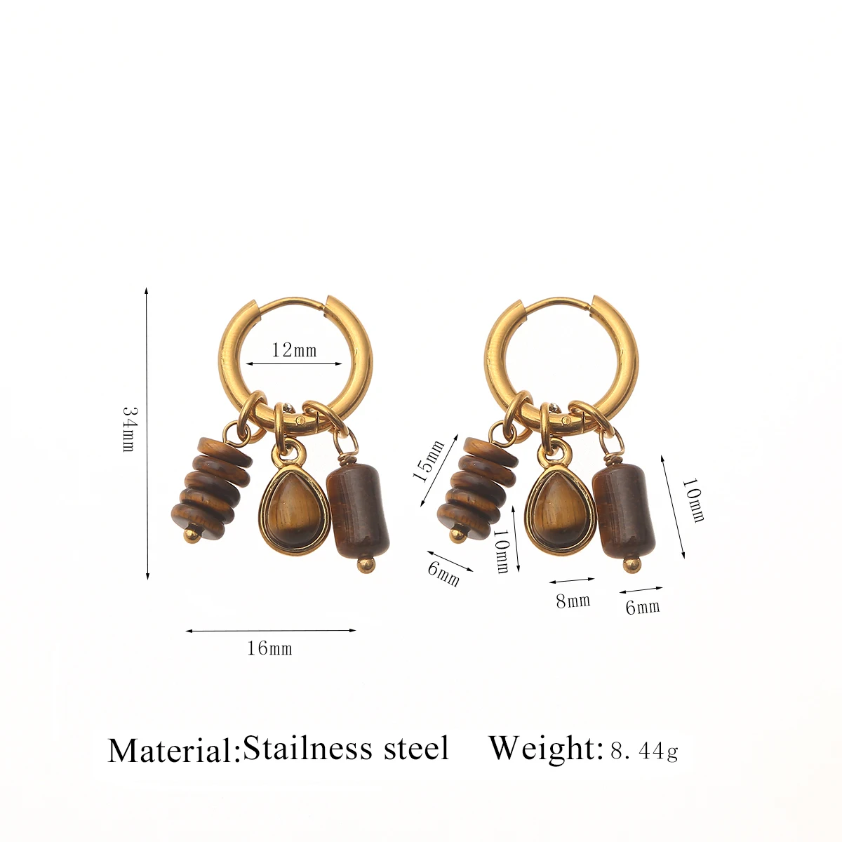 GIOIO أقراط من الفولاذ المقاوم للصدأ أقراط متدلية من الحجر الطبيعي للسيدات موضة يومية مقاومة للماء مجوهرات هوب أقراط هدية