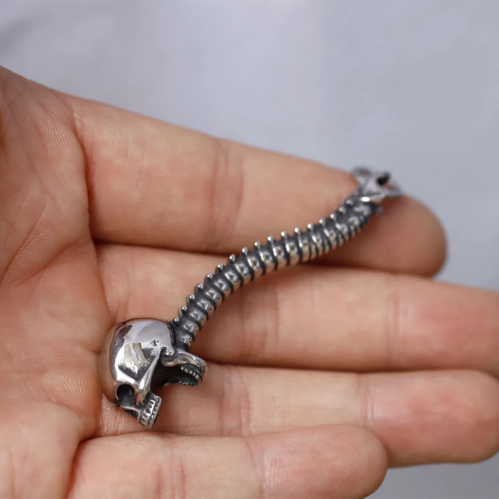 الفولاذ المقاوم للصدأ هيكل عظمي الجذع قلادة للرجال ، ألم الجمجمة العمود الفقري الراب الصخري ، سلسلة قلادة القطعي ، الذكور راكب الدراجة النارية حزب هدية المجوهرات