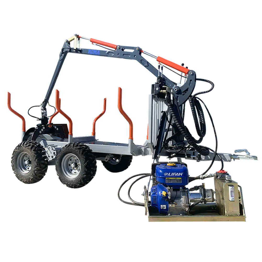 ATV Log Loading Machine Timber Trailer With Crane Hydraulic Forestry Crane