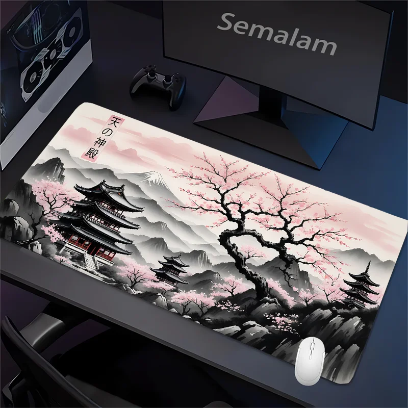 

Pink Sakura Ink Mouse Pad xxl Tree Scenery Gaming Desk Mat Non-slip Rubber Base Rug Washable PC Pads for Game & Office Playmat