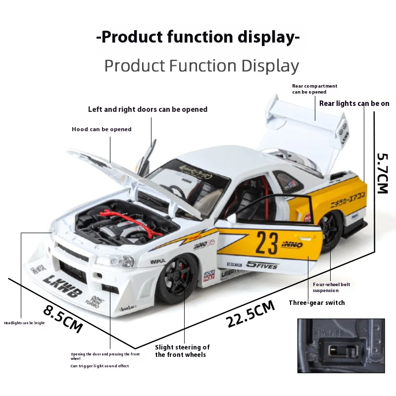 Modelo de Carro em Metal Diecast 1:24 Nissan Skyline Ares GTR R34