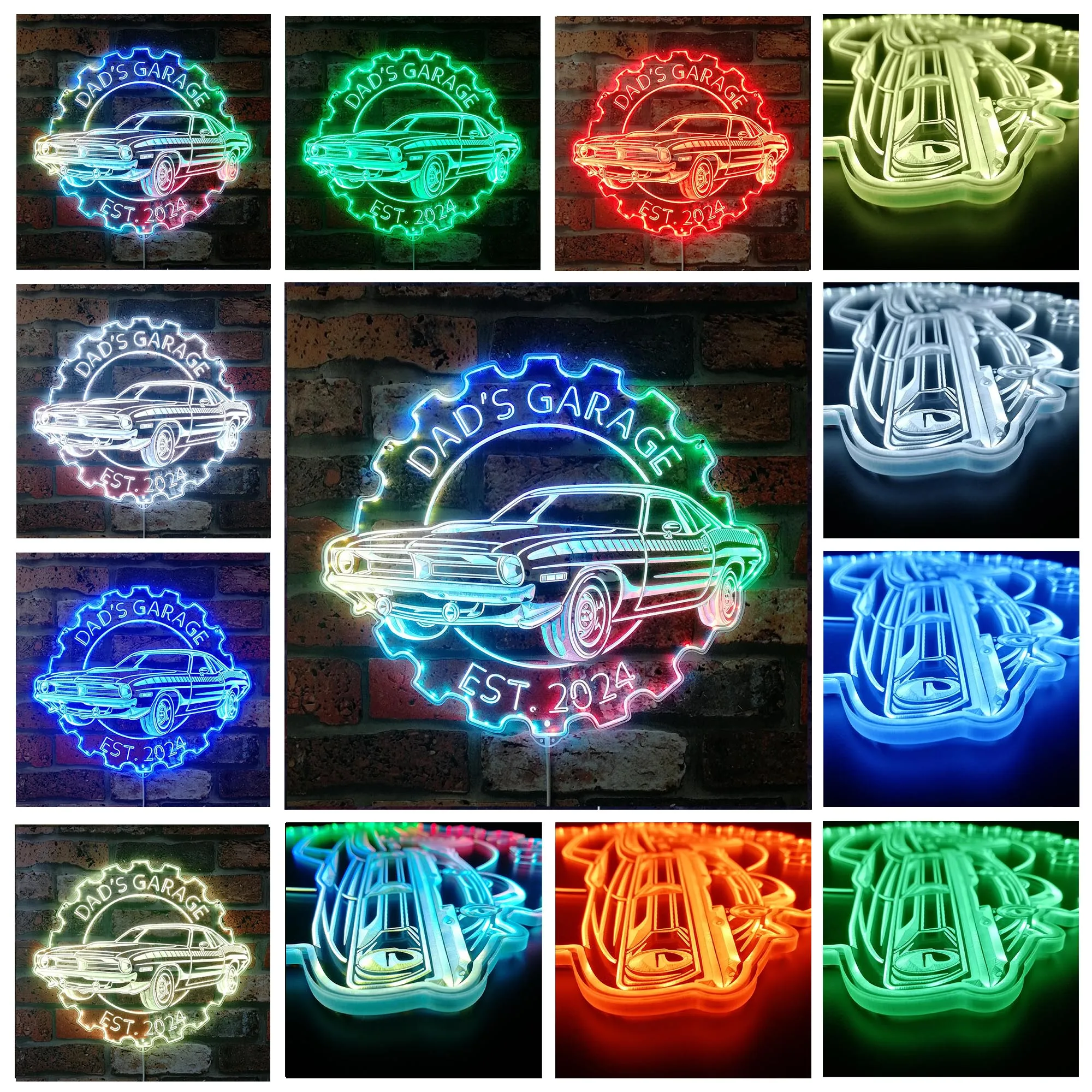 Personalized Dad's Garage Car Man Cave RGB Dynamic Glam LED Sign st06-fnd-p0050-tm