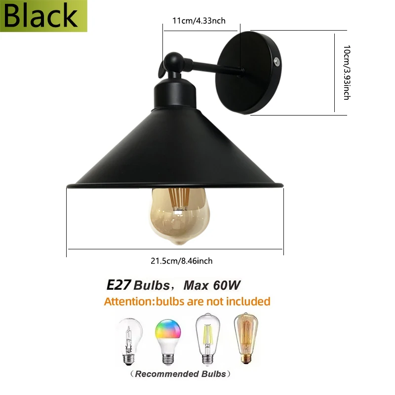 1Pc black industrial swing arm wall lamp, E27 bulb base, living room, bedroom, study, bedside lighting fixture (without bulb)