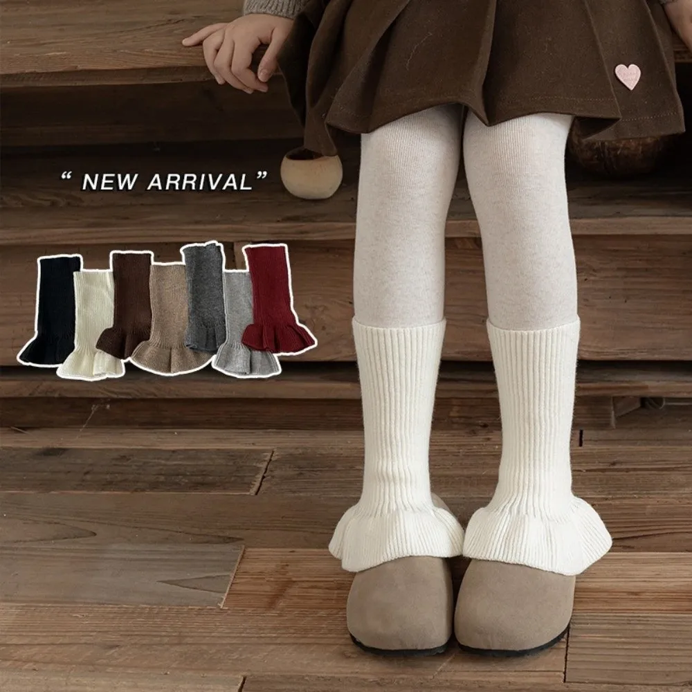 New Solid Color Leg Warmers Thickened Knitted Mid-Calf Sock Horn Lolita Pile Sock Kids