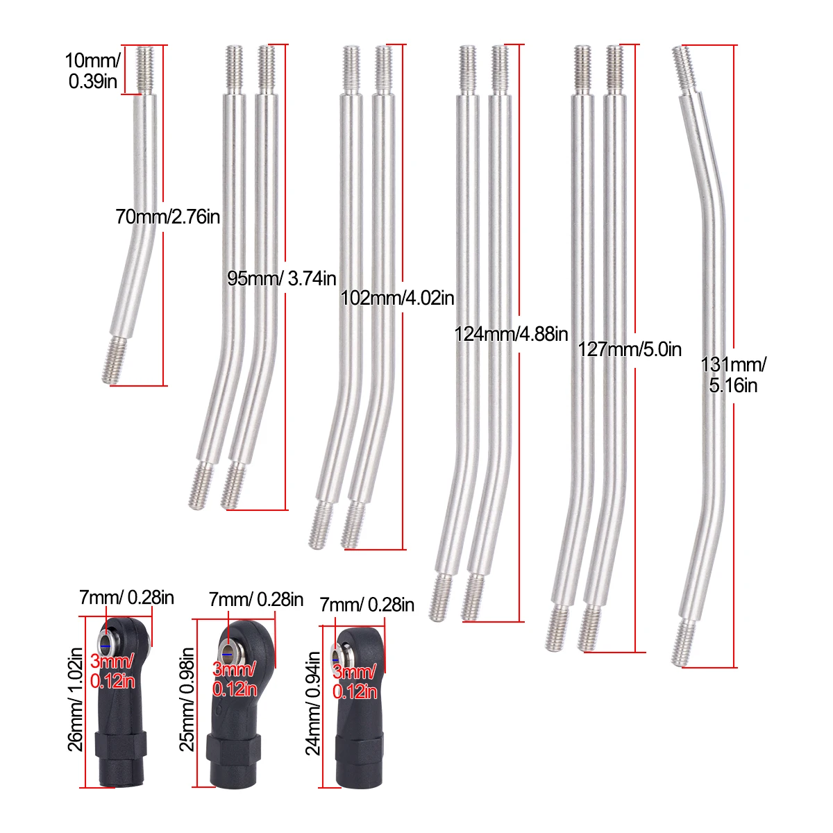 10 pcs/lot 313mm/324mm Metal Link Set Linkage Steering Rod with Nylon End Kit for Axial SCX10 SCX10II 90046 1/10 RC Crawler Car