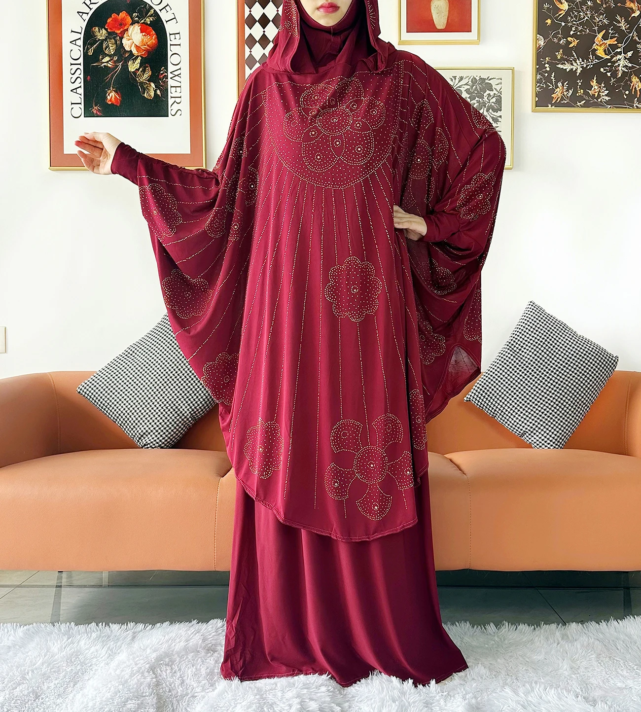 Two Piece Set Jilbab Prayer Clothes Muslim Abaya Set Women Prayer Garment Dress Hijab Long Khimar Skirt Sets Islamic Ramadan