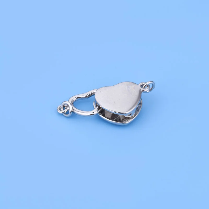 S925 Sterling silver micro-inlaid double heart press double ring buckle finishing buckle diy material accessories