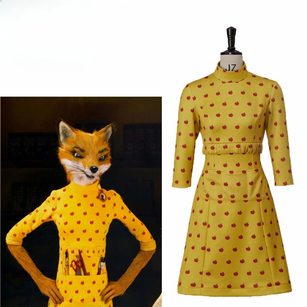 

Fantastic Mr Fox Cosplay Women's Mrs Fox Dress Costume Yellow Printed Dress for Halloween Carnival Party Dress Outfits