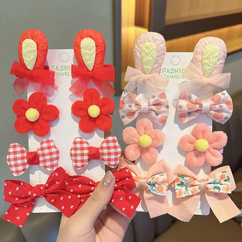 

Sweet Cartoon Rabbit Ear Floral Bow Hair Clips Set for Little Girls Cute Bangs Hair Barrettes Hair Clips Kids Accessories