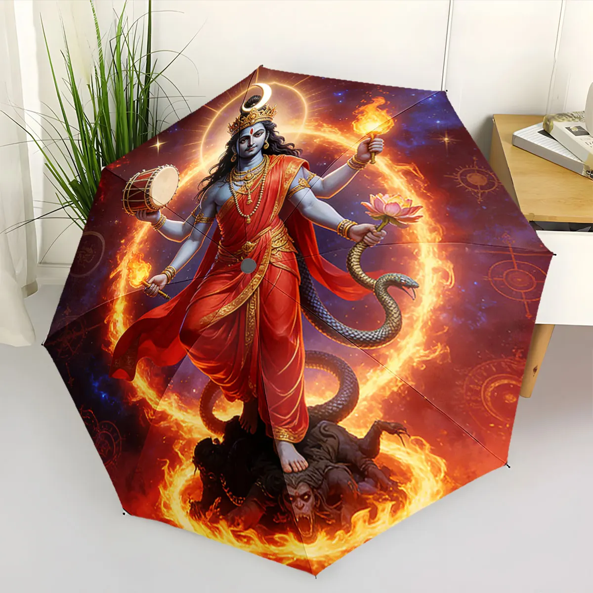 1PC Artistic Umbrella Design Featuring a Mythical Figure Print 8 Iron Ribs Folding Umbrella Auto-Open Fashion Sunshade