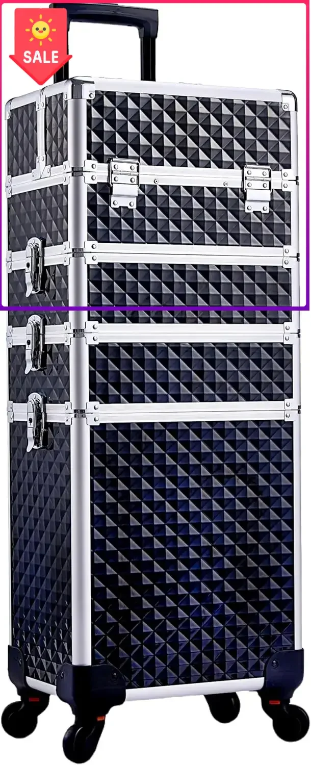 

Hot sales4 in 1 Rolling Makeup Case Cosmetic Train Case Trolley Roll Travel Box