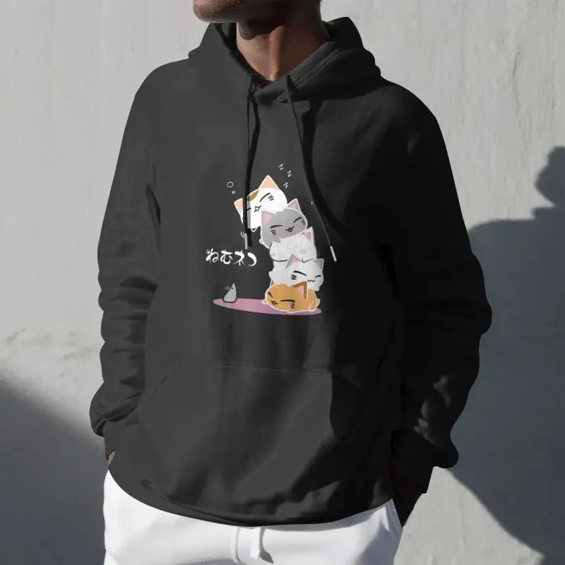 

2024 New Mens Hoodies Street Fashion Cat Print Sweatshirts Womens Casual Loose Hoodies Funny Cat Menswear M-3XL